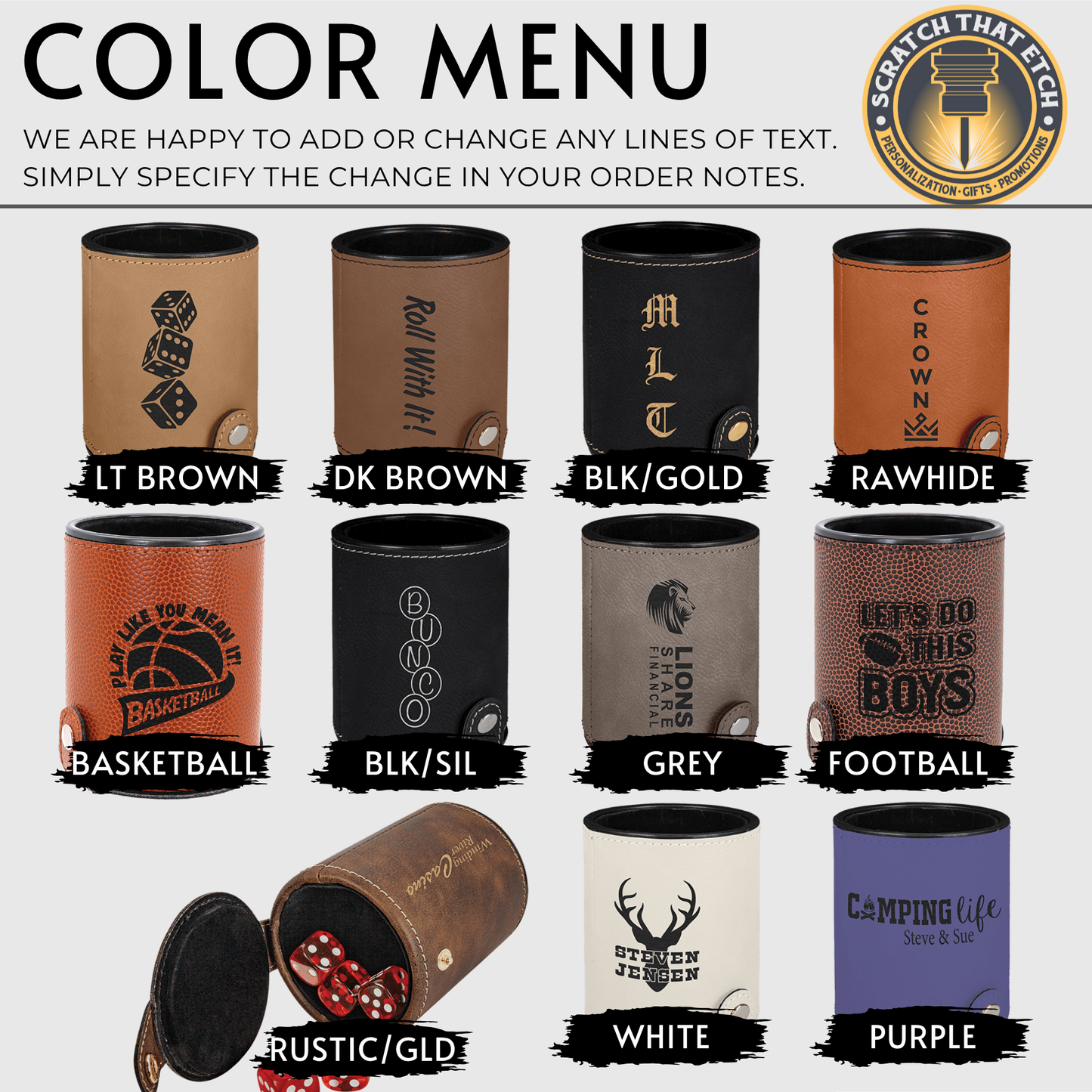 Personalized Leather Dice Cup With 5 Ruby Red Dice And Secure Snap Shut Storage For DND RPG And Game Night