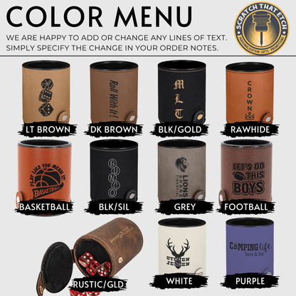 Personalized Leather Dice Cup With 5 Ruby Red Dice And Secure Snap Shut Storage For DND RPG And Game Night