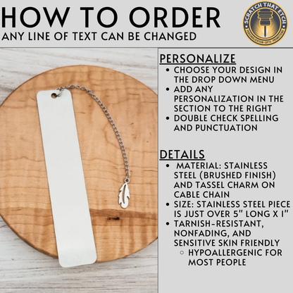 Personalized Stainless Steel Bookmark — 5 x 1 Inch Slim Metal Page Holder For Book Lovers, Teachers, And Graduates — Durable, Rust-Proof Reading Accessory With Name, Initials, Or Quote