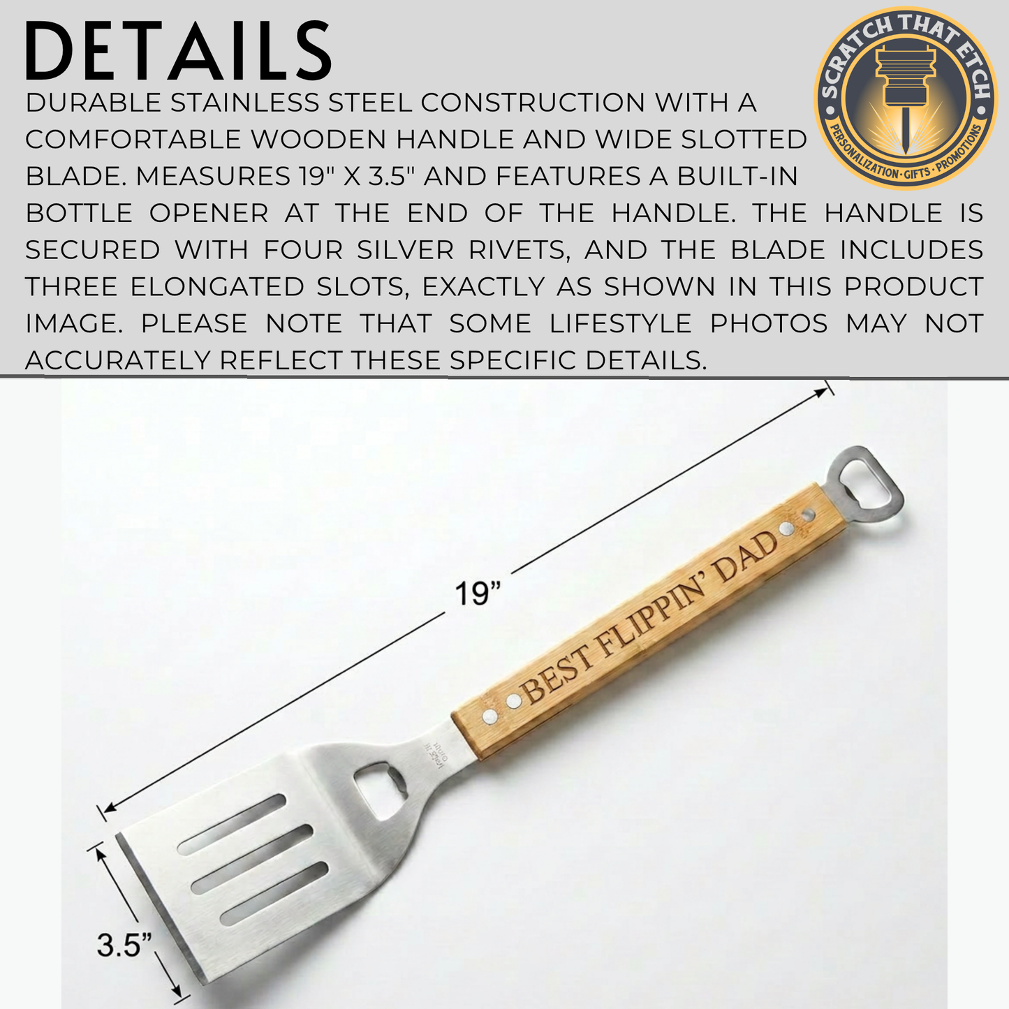 Personalized BBQ Spatula With Bottle Opener- Add Name Or Title, Grilling Tool For Backyard Barbecue or Camping For Dads Chefs & Grill Lovers