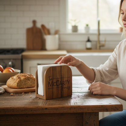Personalized Wooden Napkin Holder For Kitchen Or Patio Dining Elegant Wood Organizer For Napkins Perfect For Newlyweds And New Homeowners
