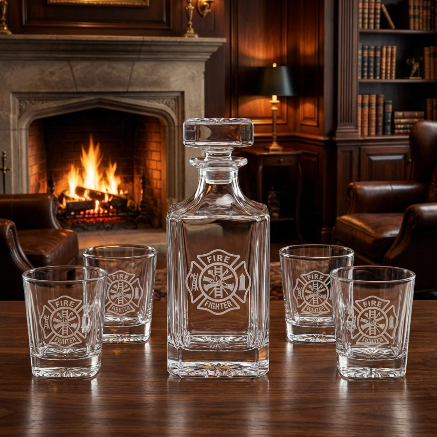 Personalized Decanter Set with 4 Rocks Glasses, Custom Logo Square Glass Decanter, FD PD EMS Retirement Gift or Company Bar Gift