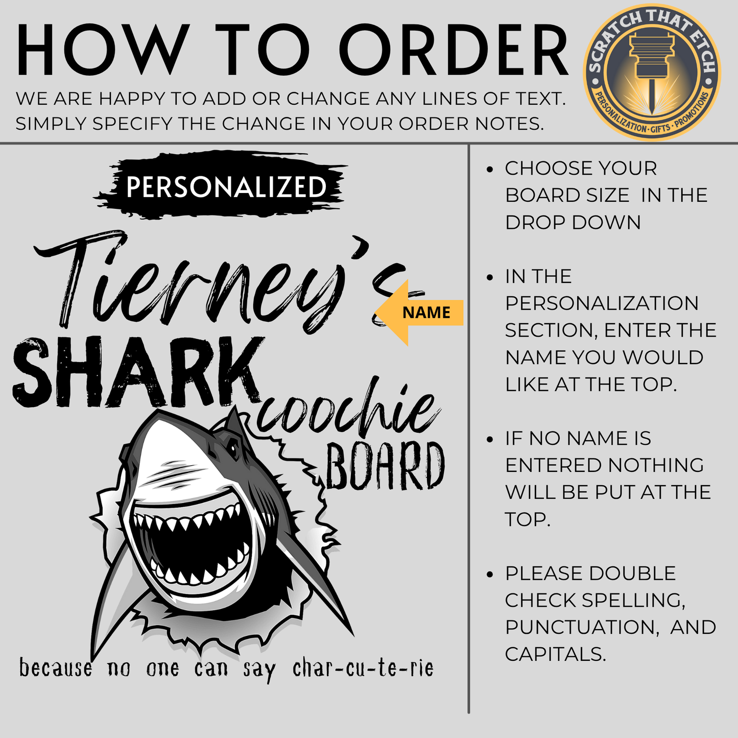 Personalized Shark Coochie Charcuterie Cutting Board Funny Cheese Board And Serving Tray With Name For Kitchen Decor And Parties