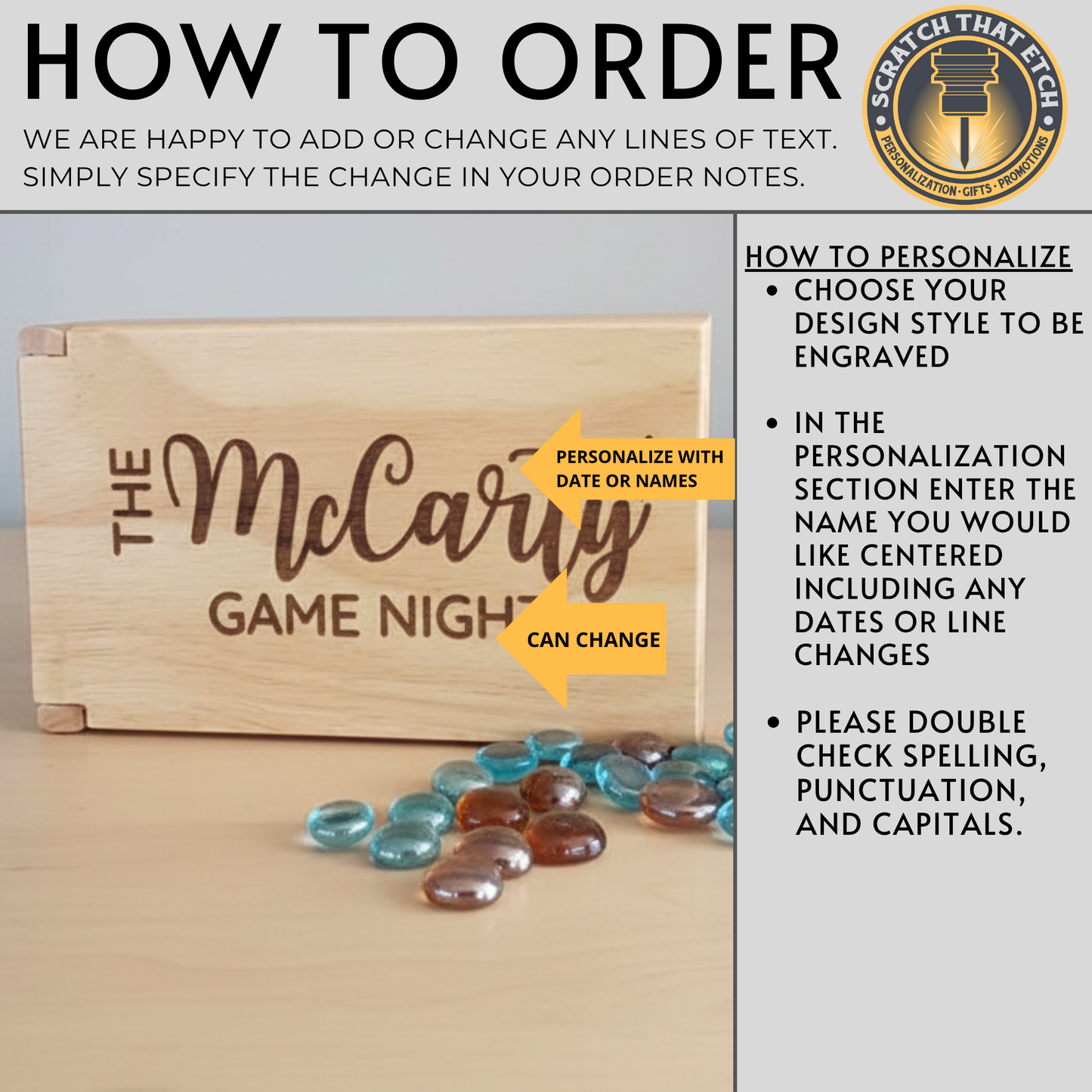 Personalized folding wood mancala game set with blue and brown sowing stones, travel ready board, family game night keepsake by Scratch That Etch