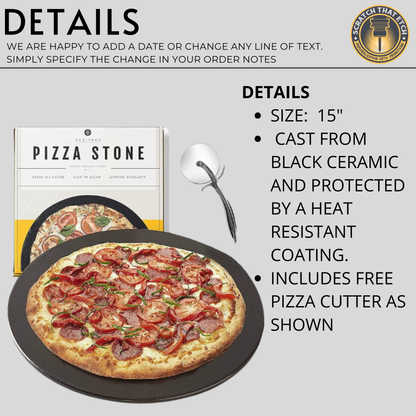 Personalized Black Ceramic Pizza Stone With Heat Resistant Coating And Free Pizza Cutter For Pizza Lovers