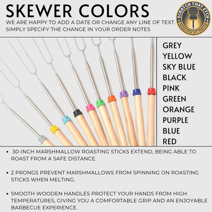 Personalized S'more Kit With 30 Inch Telescoping Roasting Sticks AND Personalized Marshmallows For Bonfires Backyard Gatherings And Camping Parties
