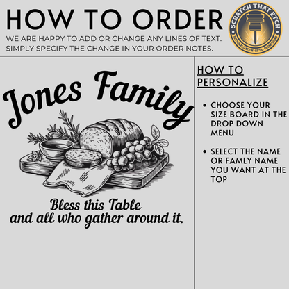 Bless This Table And All Who Gather Around It Engraved Cutting Board In Bamboo Or Acacia Wood For Kitchen Decor, Charcuterie Serving And Meal Prep, Housewarming And Wedding Present, Durable Knife Friendly Surface With Food Safe Finish, Hand Wash Only Care