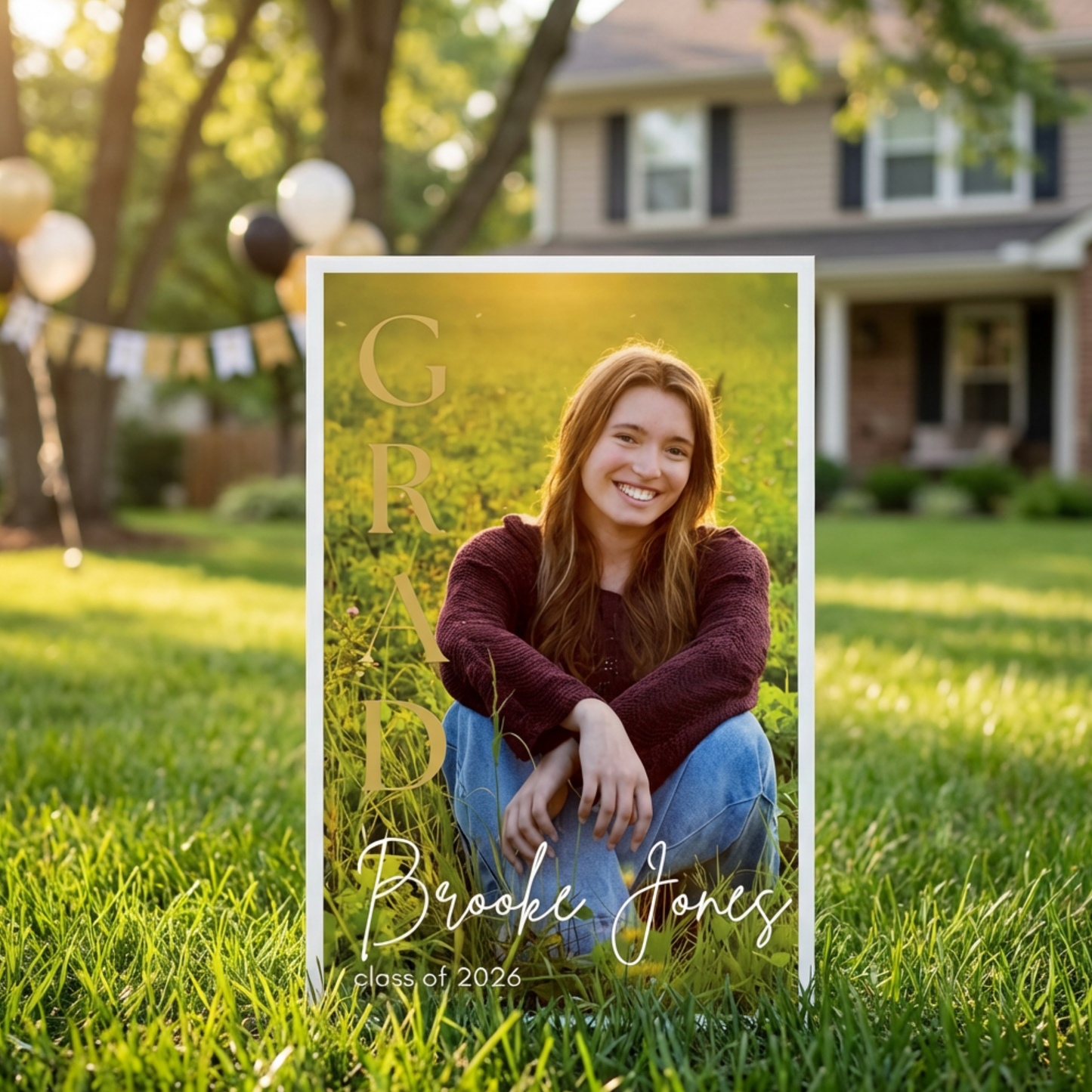 Personalized Graduation Yard Sign 18x24 With Photo, Name, and Year- Weather Resistant Grad Party Yard Sign With Stakes