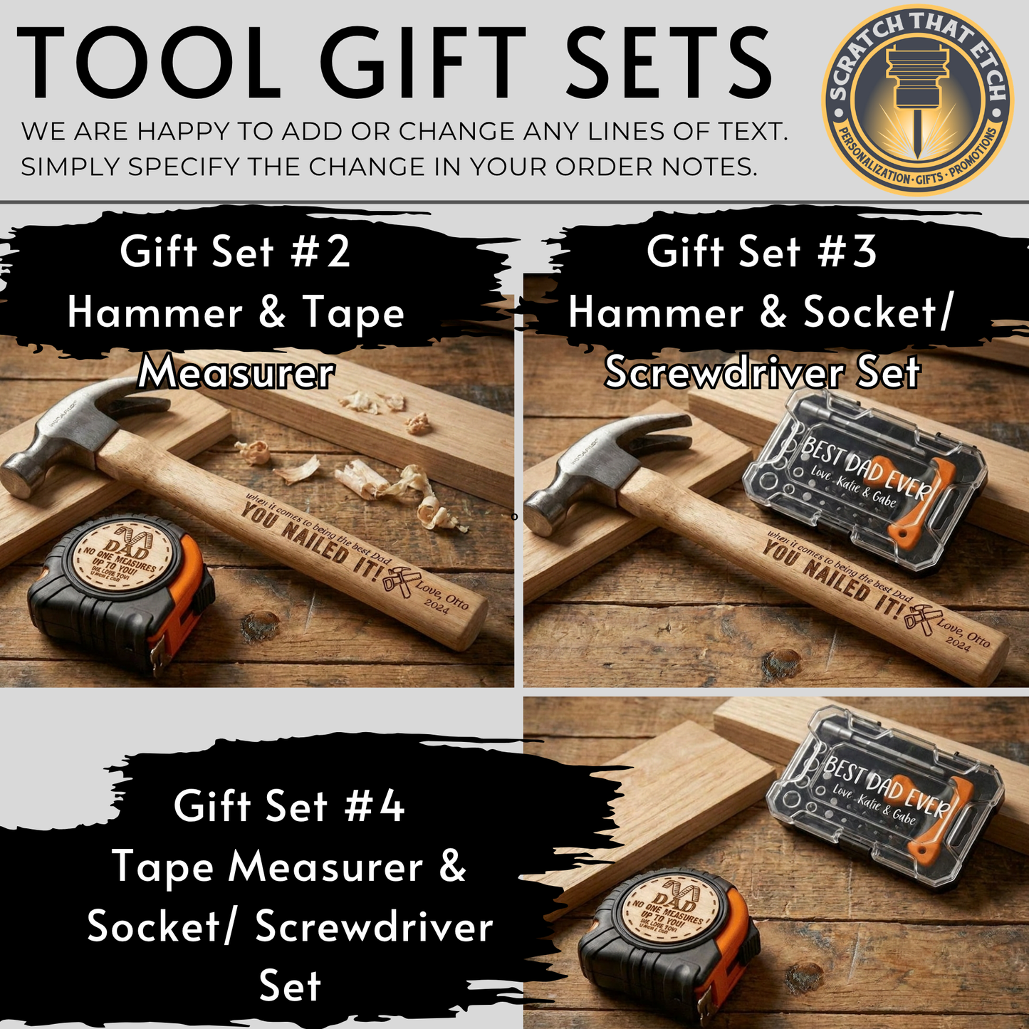Personalized 3 pcs Tool Set for Dad, Custom Hammer Tape Measure & Screwdriver Gift for Grandpa, Father’s Day Birthday Gift Idea For Him