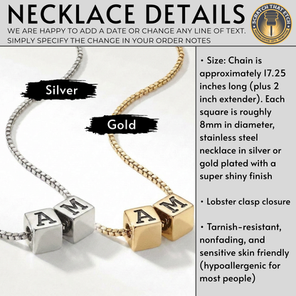 Personalized Cube Necklace with Initials for Moms with Kids Initials, Couples with Heart Emoji, BFF's,  For Ladies Young & Young at Heart