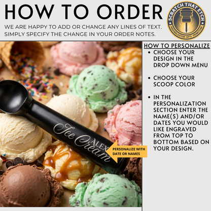 Personalized Aluminum Ice Cream Scoop In Black Or Silver For Bulk Wedding Favors And Save The Date, Up To 30 Characters On Handle