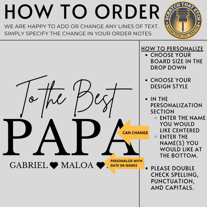 To The Best Grandpa Personalized Cutting Board In Bamboo Or Acacia — Choose Grandpa, Papa, Pop-Pop, And More — Heirloom Serving Board For Father's Day, Birthdays, And Christmas