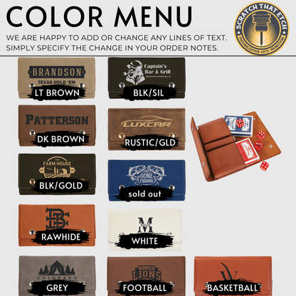 Personalized Leather Card And Dice Set With 2 Decks And 5 Ruby Red Dice For Travel Friendly Poker And Tabletop Play