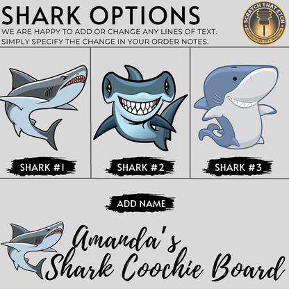 Personalized Sharkcoochie Charcuterie Cutting Board Shark Themed Serving Board In Bamboo Or Acacia For Kitchen Decor And Parties