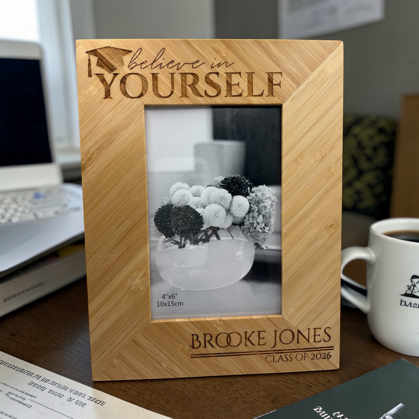 Personalized Graduation Picture Frame, Keepsake for High School or College Grads, Custom Name and Year "Believe In Yourself"