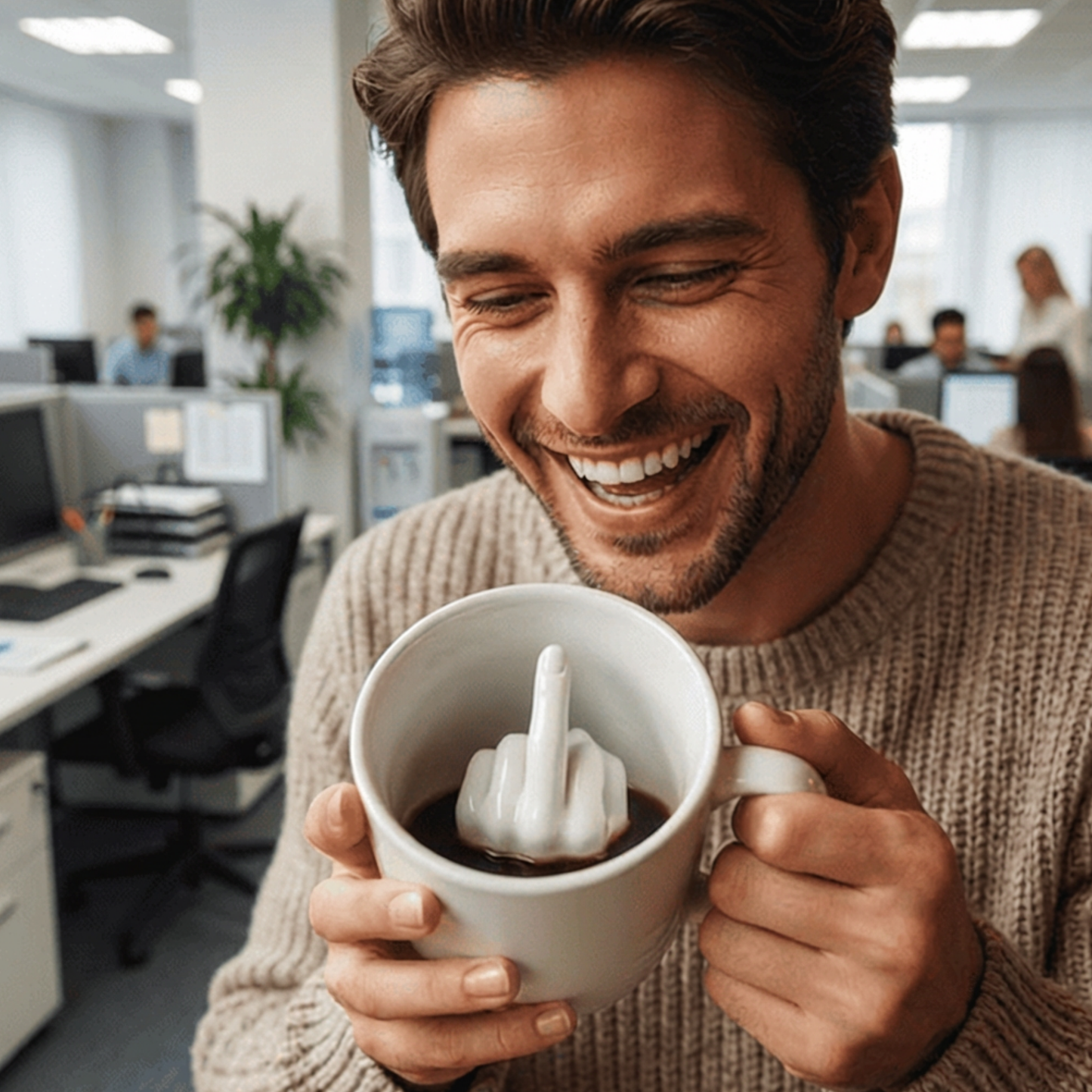 Personalized Surprise Inside White Ceramic Mug with Hidden Hand Gesture, Funny Coffee Cup for Pranks and Office Humor