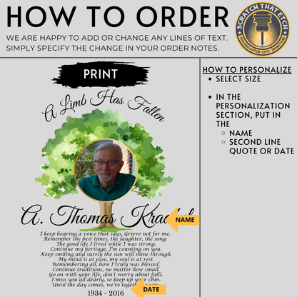 A limb has fallen personalized bereavement stone for indoor or outdoor display — weather-resistant memorial keepsake with multiple size options for sympathy, remembrance, and celebration of life