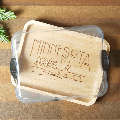Personalized Bamboo Charcuterie Board With Clear Locking Lid, One Compartment Build-A-Board Serving Board For Entertaining And Storage