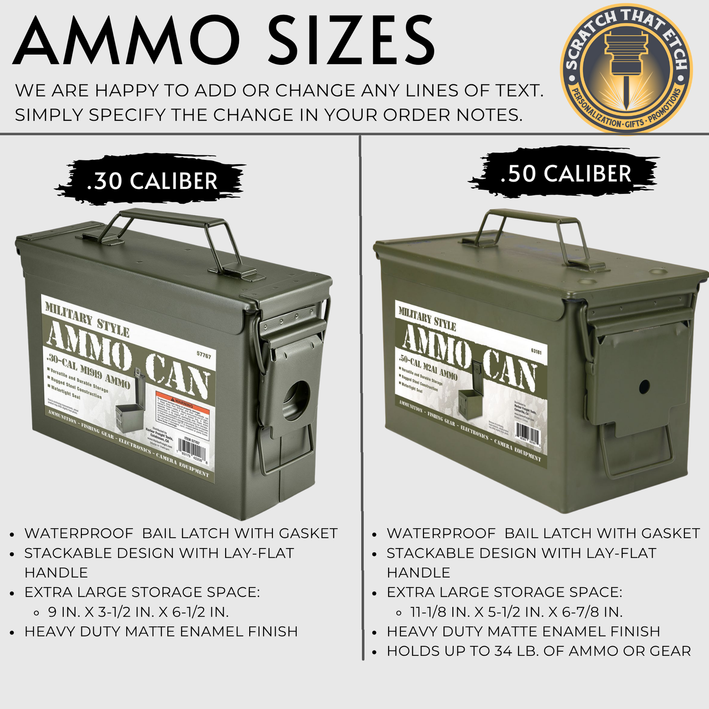 Personalized Weatherproof Steel Ammo Can For .30 Or .50 Caliber, Military Style Storage Box For Ammo, Range Gear, And Keepsakes