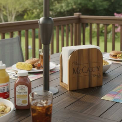 Personalized Wooden Napkin Holder For Kitchen Or Patio Dining Elegant Wood Organizer For Napkins Perfect For Newlyweds And New Homeowners