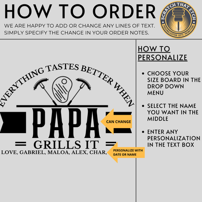 Personalized Papa Grills It Cutting Board In Bamboo Or Acacia Wood, BBQ, Charcuterie, Serving/Chopping Board For Grandpa, Father’s Day, Birthday, Christmas, Any Occasion, Durable Juice Groove Option, One Of A Kind Keepsake For your Grill Master