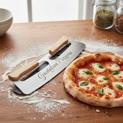 Personalized Rocking Pizza Cutter With Wood Handles And Protective PP Cover For Effortless Slicing And Safe Storage