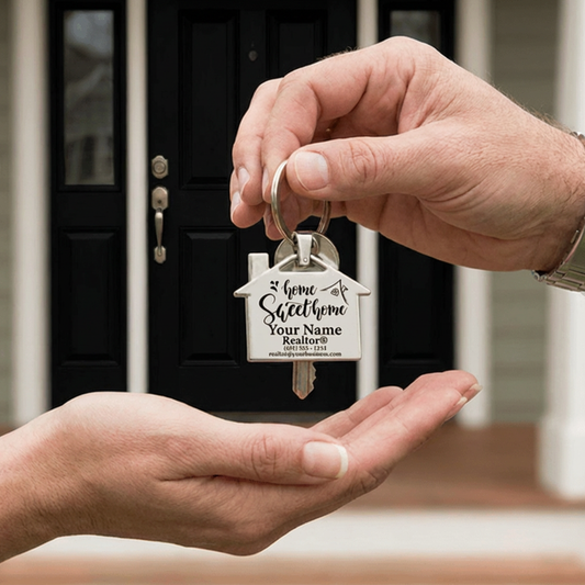 Personalized Realtor Keychain, Custom Engraved House Keychain, Realtor Business Card Keychain, Real-Estate Closing Keys, New Home, VRBO, Air BNB 1.75 W x 2.75 H Inches