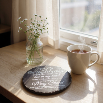 On Angels Wings Bereavement Stone — Personalized Indoor/Outdoor Memorial Garden Stone With Multiple Size Options — Extremely Durable Sympathy Keepsake