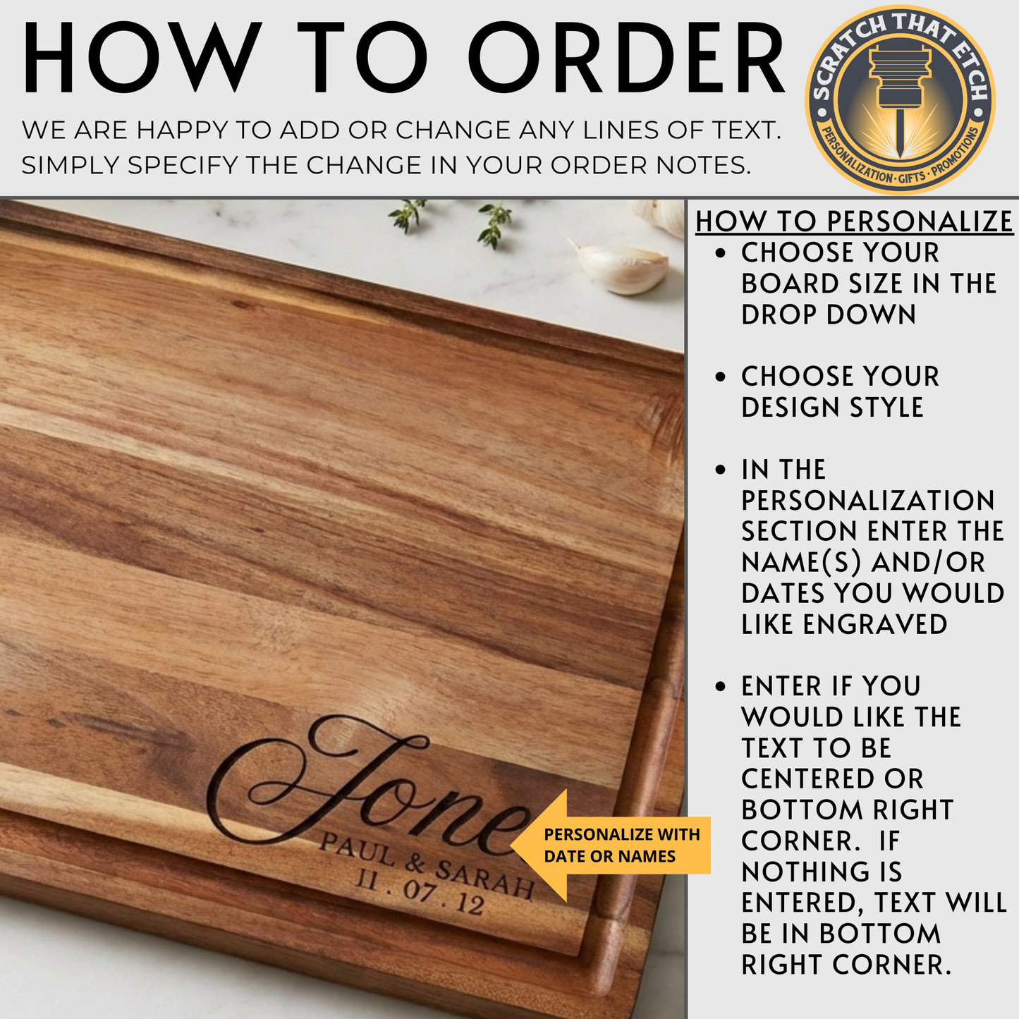 Personalized Bamboo Or Acacia Chopping Block Cutting Board, Thick Sturdy And Solid Charcuterie And Serving Board In Medium Or Large, Family Name Kitchen Decor