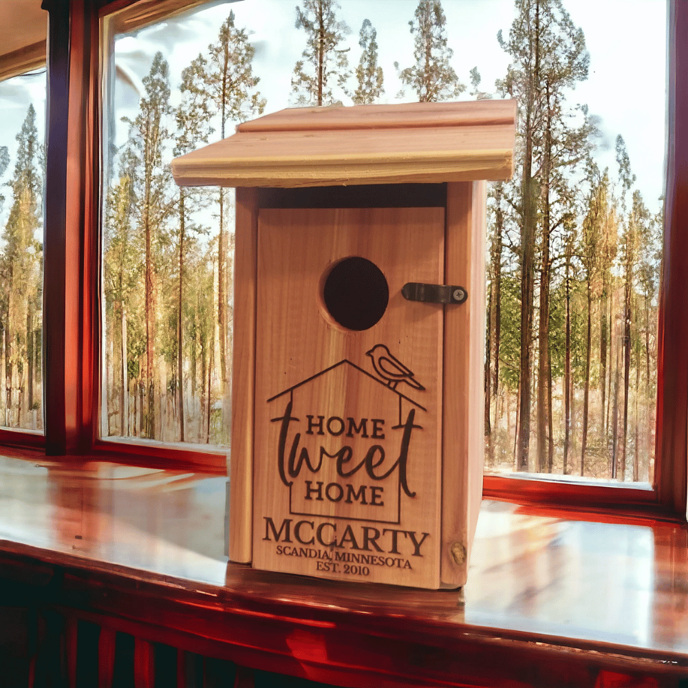Personalized Premium Eastern Red Cedar Birdhouse Made In USA For Housewarming, Birdwatchers And Realtor Closing