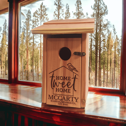 Personalized Premium Eastern Red Cedar Birdhouse Made In USA For Housewarming, Birdwatchers And Realtor Closing