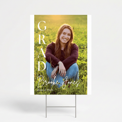 Personalized Graduation Yard Sign 18x24 With Photo, Name, and Year- Weather Resistant Grad Party Yard Sign With Stakes