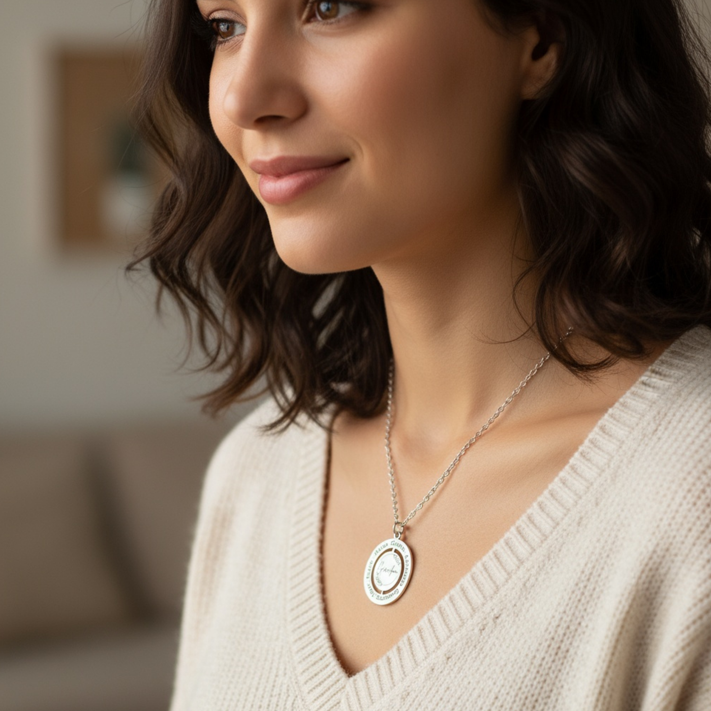 Personalized Rotating Circle Necklace For Grandma Abuela Mom Or Nanni With Names Revealed On Spinning Center, 14K Gold Plated Rose Gold Or Silver Stainless Steel
