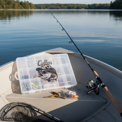 18 Compartment Fishing Tackle Box Multiple Sizes Available Water Resistant Organizer With Adjustable Dividers Durable ABS Plastic Secure Lacthes Clear Lid Personalized Label Option Fishing Gear Storage