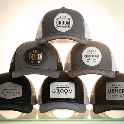 Personalized Wedding Party Hat, Custom Groomsmen Hat, Best Man Gift, Groom Hat, Wedding Party Gift, Groom Crew,  Richardson 112 Trucker Hat
