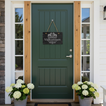 Personalized Scandinavian Valkommen Hanging Slate Sign With Multiple Size Options, Rustic Indoor Outdoor Entryway Plaque With Jute Rope, Weather Resistant Porch Decor