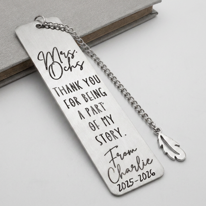 Personalized Teacher Bookmark Gift, Stainless Steel Teacher Appreciation Keepsake, End of Year Thank You Gift, Custom Engraved Bookmark