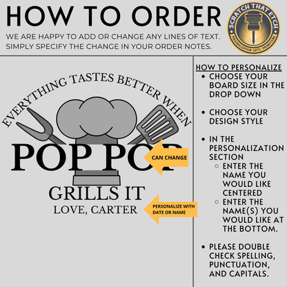 Papa Grills It Personalized Cutting Board With Multiple Design Options For BBQ Lovers, Charcuterie And Serving Board For Dad And Grill Master Kitchen Decor