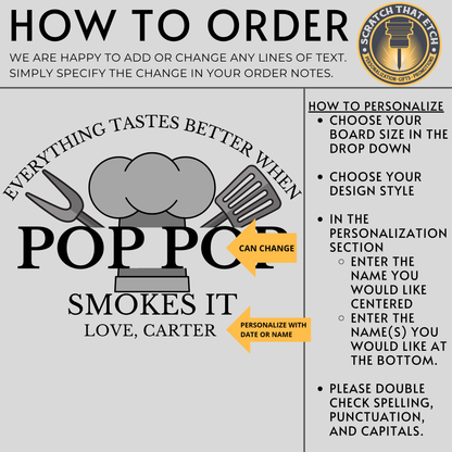 Papa Smokes It Personalized Cutting Board For BBQ Lovers With Multiple Design Options Bamboo or Acacia Charcuterie and Carving Board