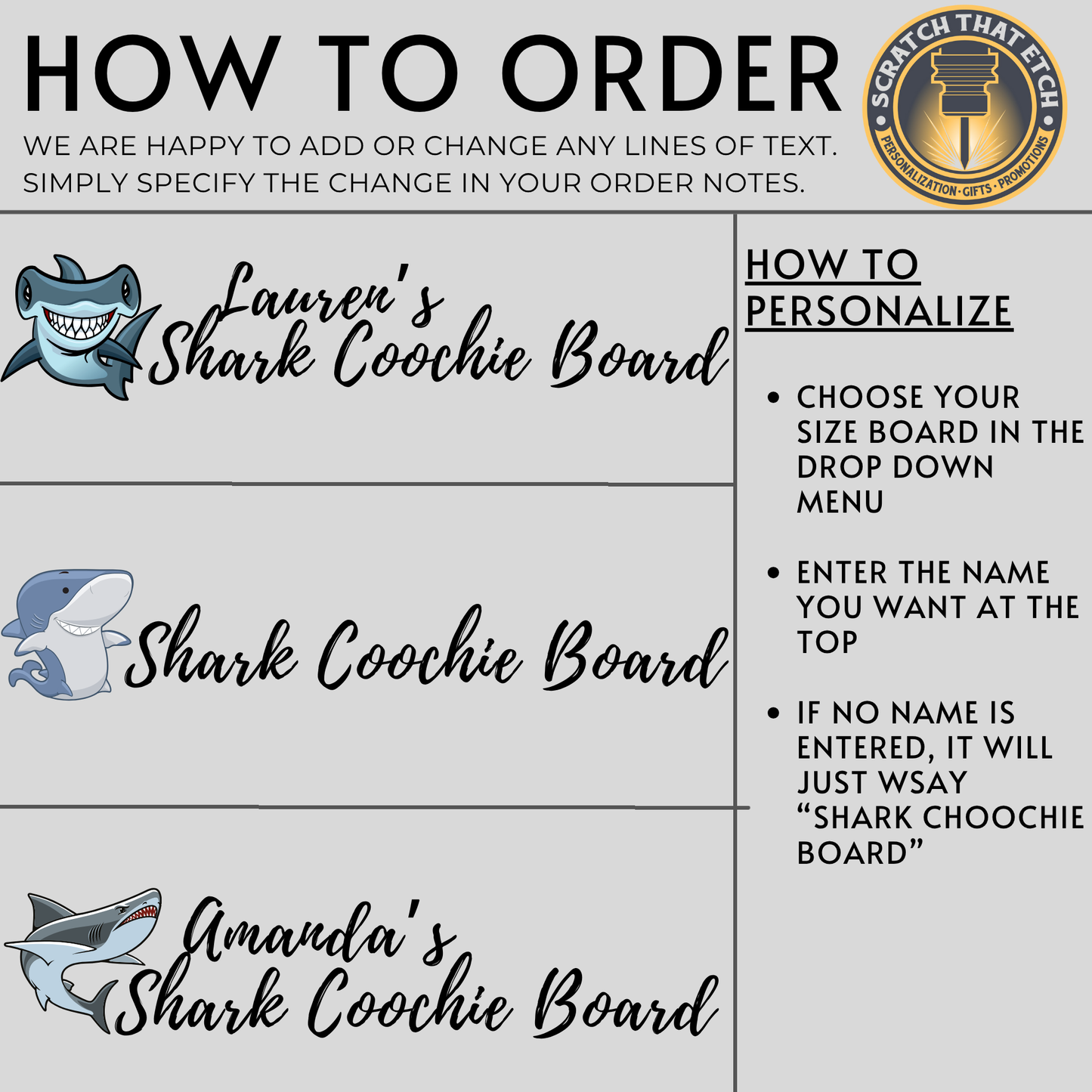 Personalized Sharkcoochie Charcuterie Cutting Board Shark Themed Serving Board In Bamboo Or Acacia For Kitchen Decor And Parties