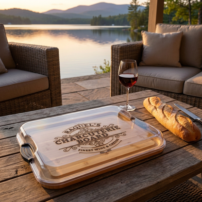 Personalized Bamboo Charcuterie Board With Secure Locking Lid And Handles, One Compartment Build A Board For Easy Transportation And Fresh Serving