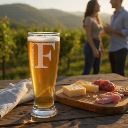 Personalized 16 OZ Pilsner Glass — Design Your Own Or Choose From Our Artwork — Crisp Beer Glass For Home Bars, Weddings, And Breweries