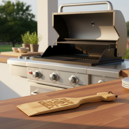 Personalized Wooden BBQ Grill Scraper With Built In Bottle Opener For Dad Pap Grandpa And Grill Masters Must Have Grill Accessory