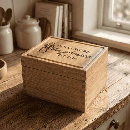 Personalized Acacia Wood Heirloom Recipe Box For 4x6 Or 3x5 Cards, Family Name Keepsake Kitchen Decor And Recipe Storage Organizer