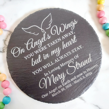 On Angels Wings Bereavement Stone — Personalized Indoor/Outdoor Memorial Garden Stone With Multiple Size Options — Extremely Durable Sympathy Keepsake