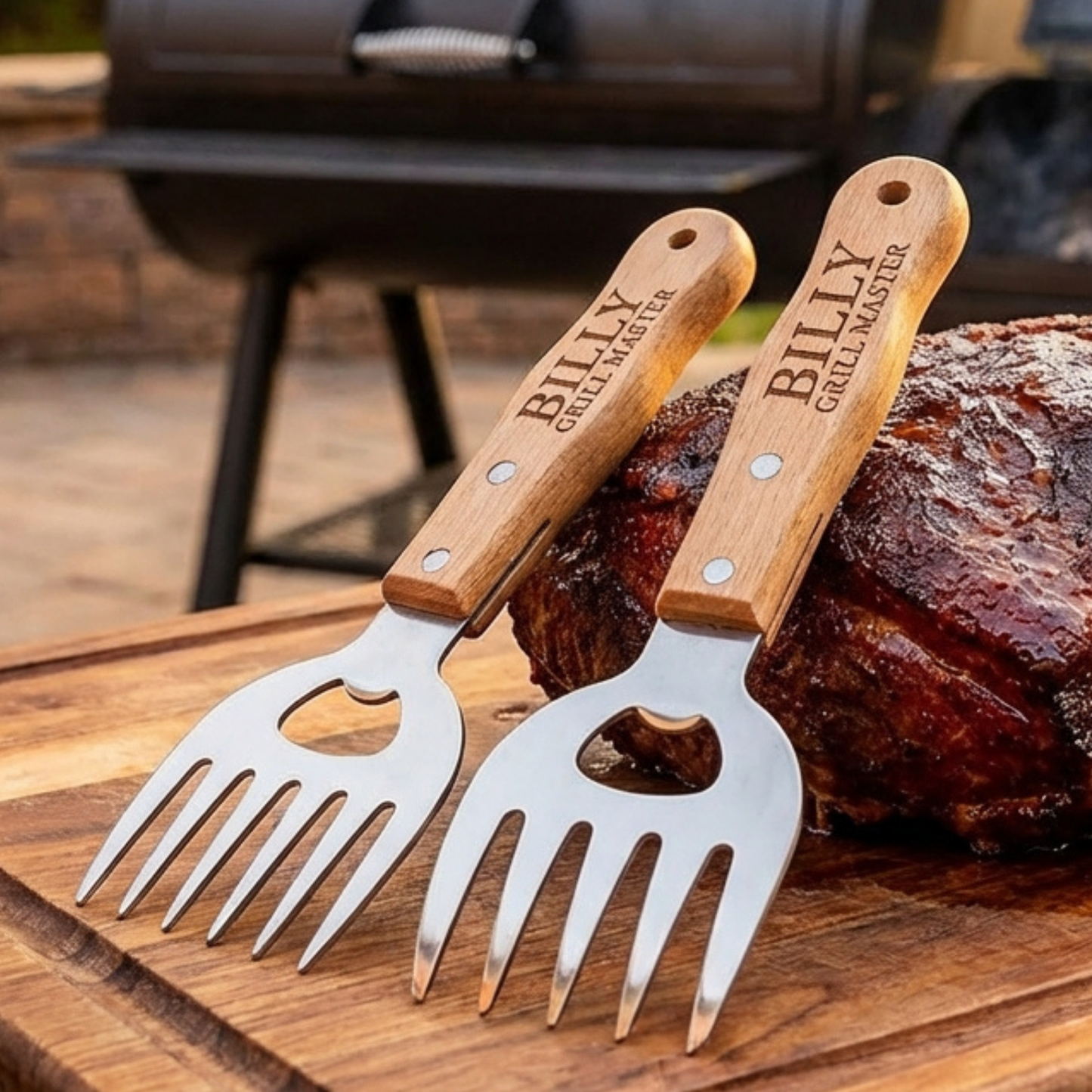 Personalized Stainless Steel BBQ Meat Shredder Claws With Long Natural Wood Handles For Pulled Pork And Grilling