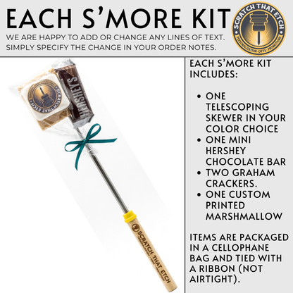 Personalized S'more Kit With 30 Inch Telescoping Roasting Sticks AND Personalized Marshmallows For Bonfires Backyard Gatherings And Camping Parties