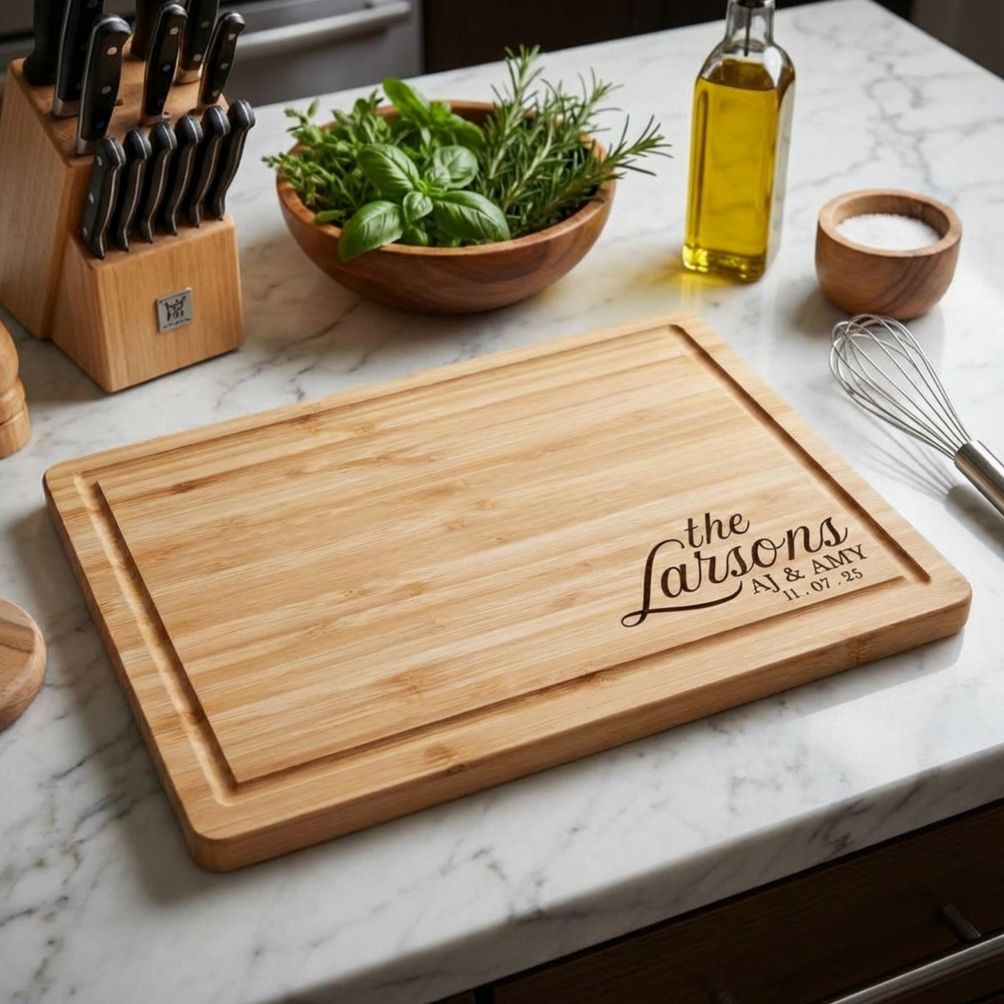 Personalized Bamboo Or Acacia Chopping Block Cutting Board, Thick Sturdy And Solid Charcuterie And Serving Board In Medium Or Large, Family Name Kitchen Decor