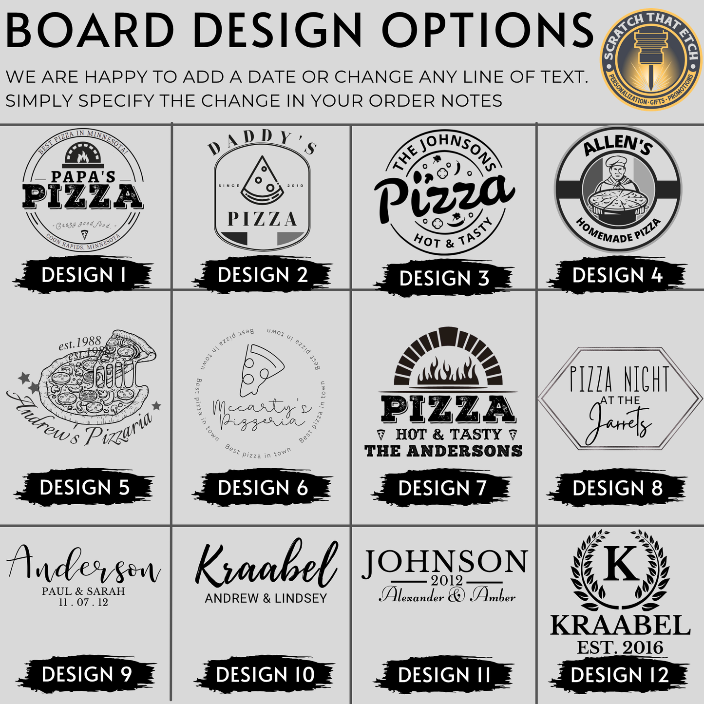 Personalized 2 Pcs Pizza Board With Cutter Set, Engraved Pizza Gift For Pizza Lovers- Choice Of 3 Boards & Two Blades- Custom Pizza Peel Set