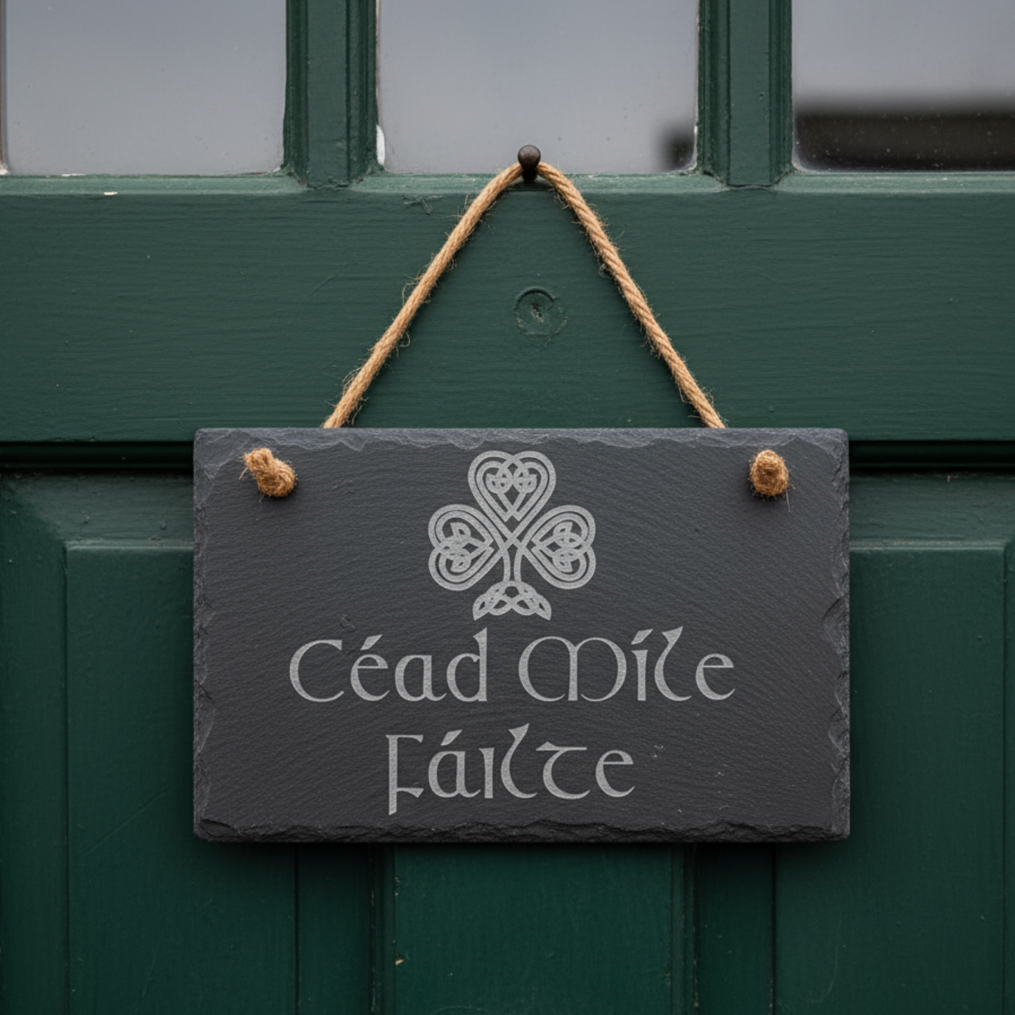 Irish Cead Mile Failte Personalized Slate Sign Welcome Plaque With Jute Rope For Indoor Outdoor Celtic Home Decor Rustic Entryway Housewarming
